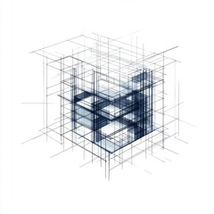 Poster - Abstract architectural sketch showcasing a modern building design with intricate grid lines.