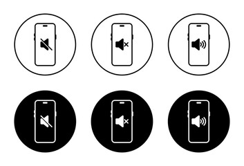 Poster - No sound smartphone icon on black circle. Volume speaker on phone screen sign symbol