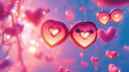 Poster - Heart eyes emoji with love symbols floating around in a dreamy atmosphere