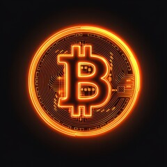 Poster - Glowing orange Bitcoin symbol in a digital world, representing cryptocurrency's bright future.