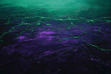 Poster - A frozen lake reflecting a chaotic aurora borealis, painted in streaks of intense greens and purples