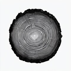Poster - Abstract black and white illustration of a tree ring cross-section, showcasing concentric growth lines.