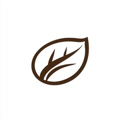 Poster - Stylized brown leaf design featuring a minimalist branch, symbolizing nature and growth.