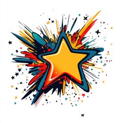 Poster - Dynamic explosion of color featuring a bright yellow star at the center.