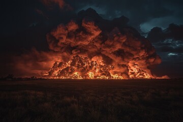 Poster - A glowing volcanic eruption with distorted flames and ash swirling into the sky like wild brushstrokes