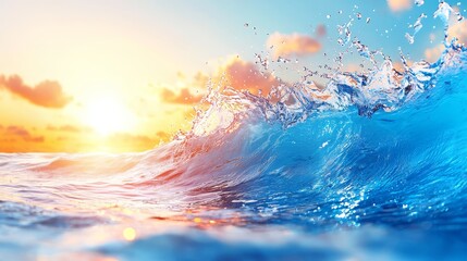 Wall Mural - a large wave breaking in the ocean at sunset
