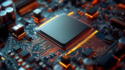 Poster - Illuminated Circuit Board Shows Central Processing Unit