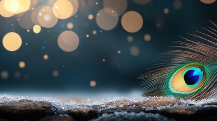 Wall Mural - a peacock feather sitting on top of a snow covered ground