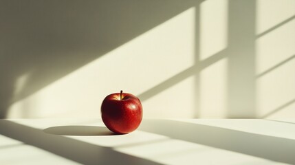 Poster - Red Apple in Sunlight Minimalist Still Life