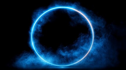Wall Mural - a blue circle of smoke on a black background