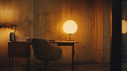 Poster - Warm Light Illuminates Modern Desk and Chair
