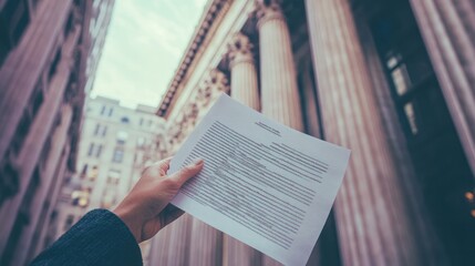 Aufkleber - Person holding information sheet near classical columns