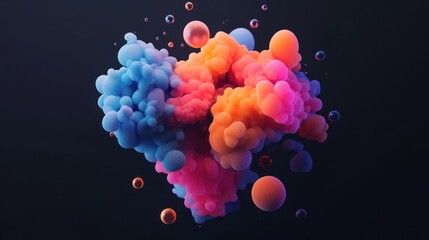 Poster - Abstract Colorful Bubbles Floating In Dark Space
