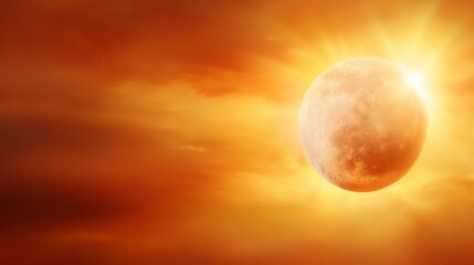Wall Mural - a bright orange moon in the sky with the sun shining through the clouds