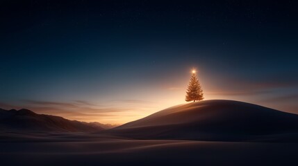 Poster - A lone tree on top of a hill in the middle of a desert