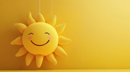 Poster - Happy Smiling Sun Hanging Against Yellow Background