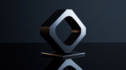 Aufkleber - Abstract Black Geometric Sculpture on Base