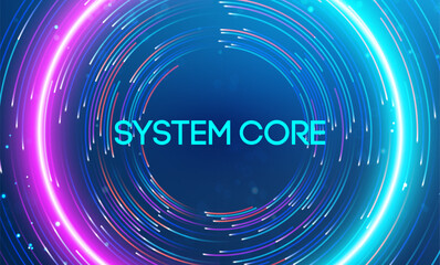 Fototapete - System core illuminated by vibrant neon swirls and dynamic energy flow. Big data and data science integration with advanced technology and artificial intelligence concepts.