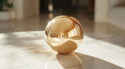 Poster - Golden Sphere Reflecting Interior Light on Marble