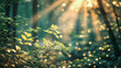 © Ascending Dragon - 緑の草木に差し込む太陽光線が明るく新鮮な雰囲気を醸し出す森の風景.生成AI