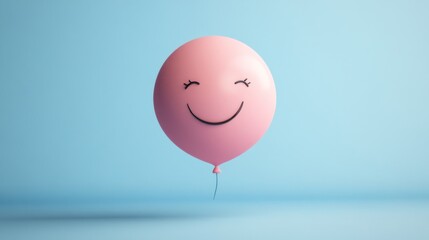 Poster - Pink Balloon Smiling Happy Against Blue Background