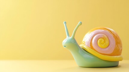 Poster - A pastel colored snail model on yellow background