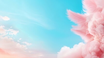 Wall Mural - a pink feather in the sky with a blue sky in the background