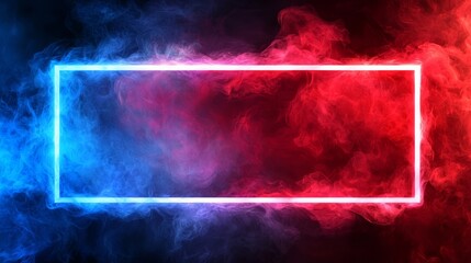 Wall Mural - a neon frame on a dark background with red and blue smoke