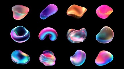 Poster - Abstract iridescent shapes floating in dark space