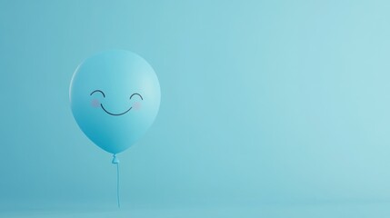 Poster - A Happy Smiling Blue Balloon Against A Light Blue Background