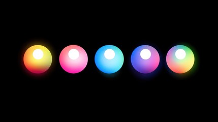 Poster - Five Colorful Illuminated Spheres Against A Black Background