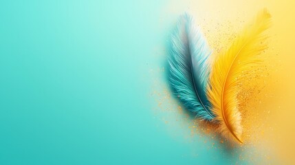 Poster - A pair of yellow and blue feathers on a blue and yellow background