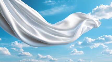 Wall Mural - a white cloth flying in the sky with clouds in the background
