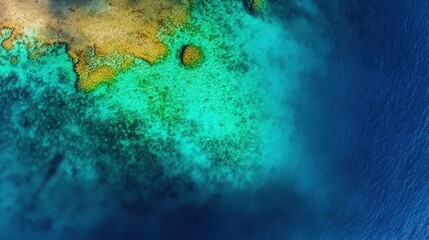 Poster - Aerial View of Shallow Turquoise Ocean and Coral Reef