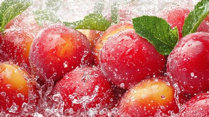 Wall Mural - A bunch of peaches with water splashing on them