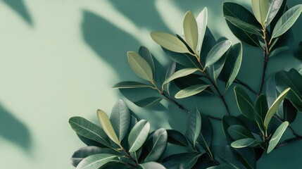 Poster - Lush Green Leaves Arranged Against A Teal Background