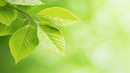 Wall Mural - A close up of a green leaf with water droplets on it