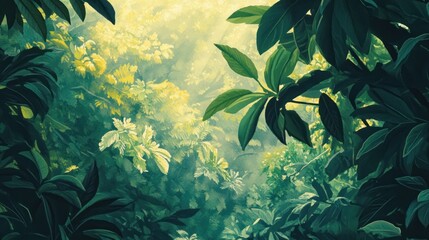 Poster - Lush Tropical Foliage Under Sunlight