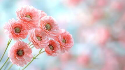 Wall Mural - A bunch of pink flowers in a vase on a table