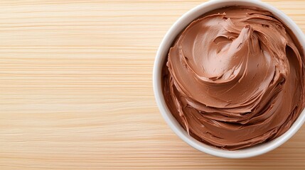 Wall Mural - A bowl of chocolate frosting on a wooden table