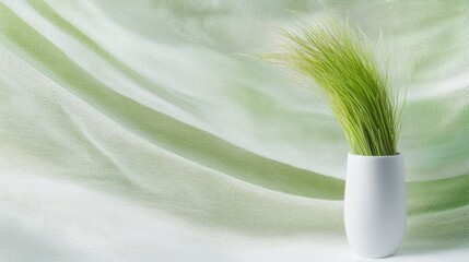 Wall Mural - A white vase with a green plant in it