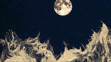 Wall Mural - Mystical night with a full moon and swirling clouds