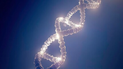 Poster - A bright white DNA strand glowing against a deep blue gradient.