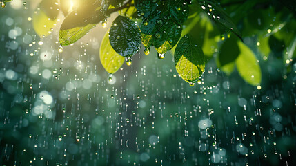 Wall Mural - Raindrops on Window Pane Close-Up, Generative AI illustration