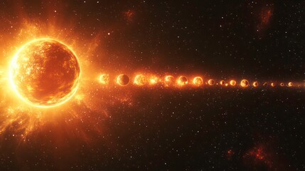 a cosmic-themed background with stars arranged in a line near a glowing planet.