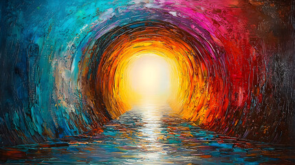 Wall Mural - Vibrant abstract tunnel with warm glowing light