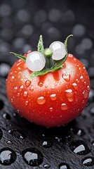 Wall Mural - A close up of a tomato with water droplets on it