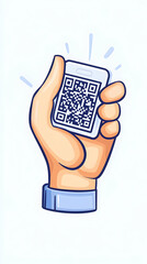 Hand holding QR code tag, simple background, for digital access or marketing.
