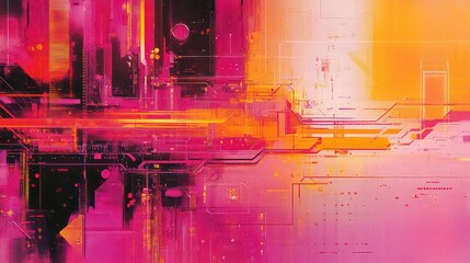 Poster - Abstract digital art with vibrant pink, orange, and yellow hues depicting interconnected circuits and glowing lines.