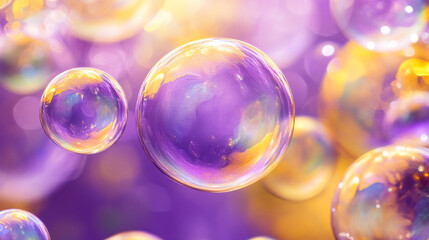 Wall Mural - Colorful soap bubbles floating on a vibrant bokeh background. Rainbow soap bubbles on bright colorful background close up